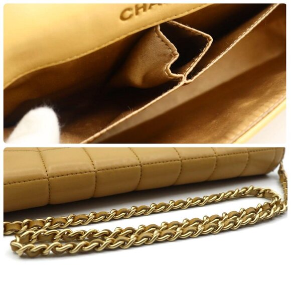Authentic CHANEL CC Lambskin East West Chocolate Bar Purse Flap Chain Beige Gold - Picture 9 of 14